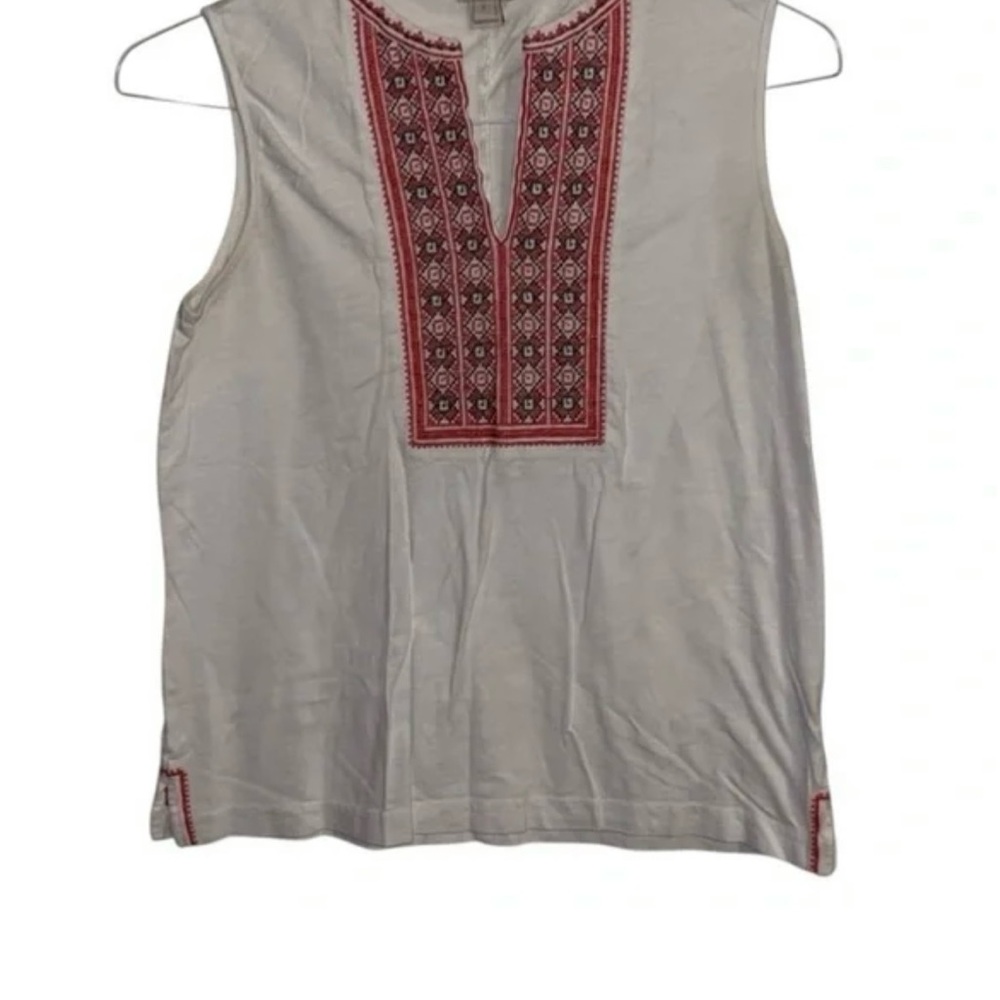 J. Crew White Tank Top with Red Embroidery